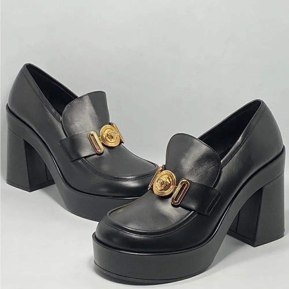 Versace Logo Leather Platform Pumps size 40